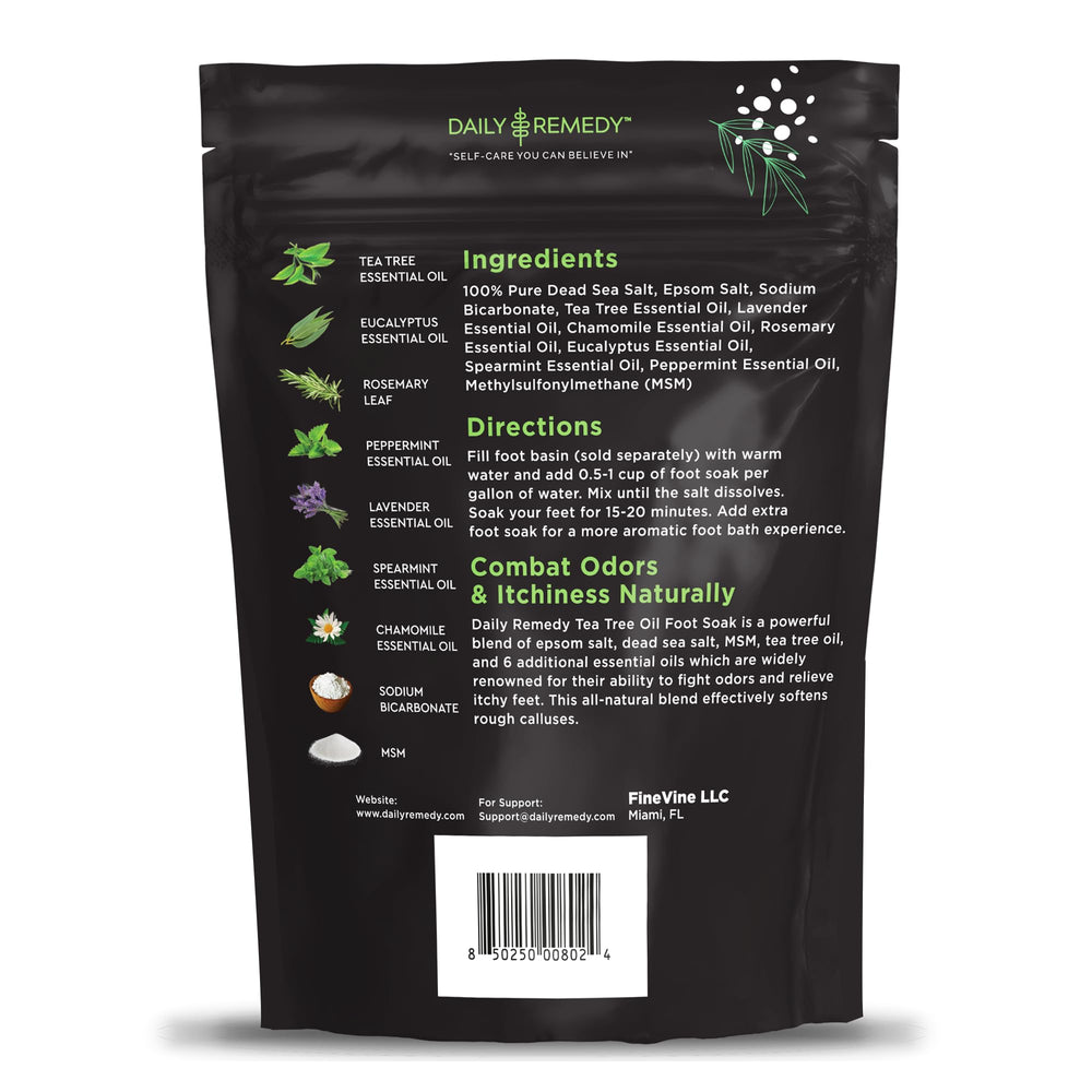 Daily Remedy foot soak dissolving salts in water to soften calluses and nails.