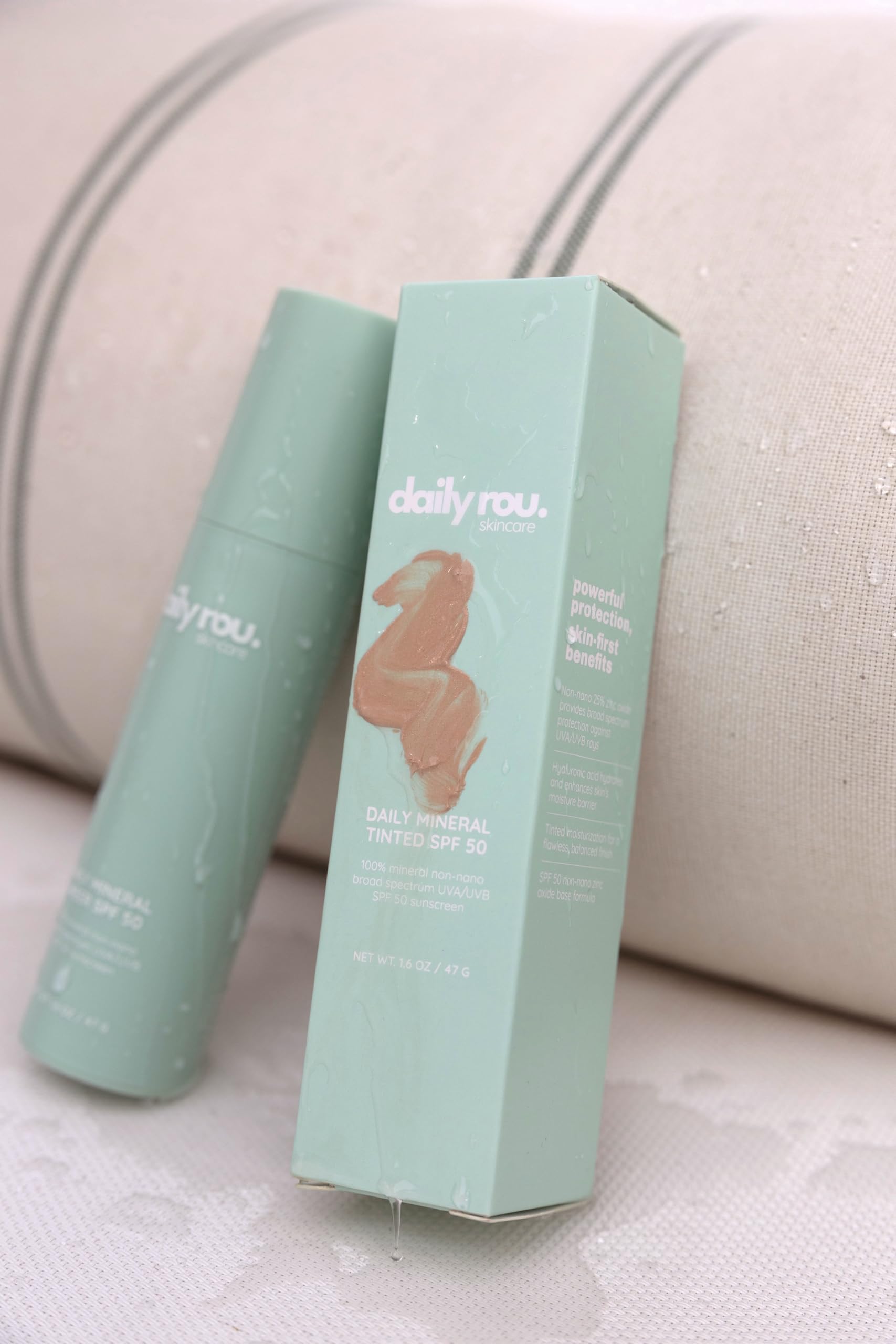 Sunscreen being applied with a light, non-greasy finish from DailyRou.