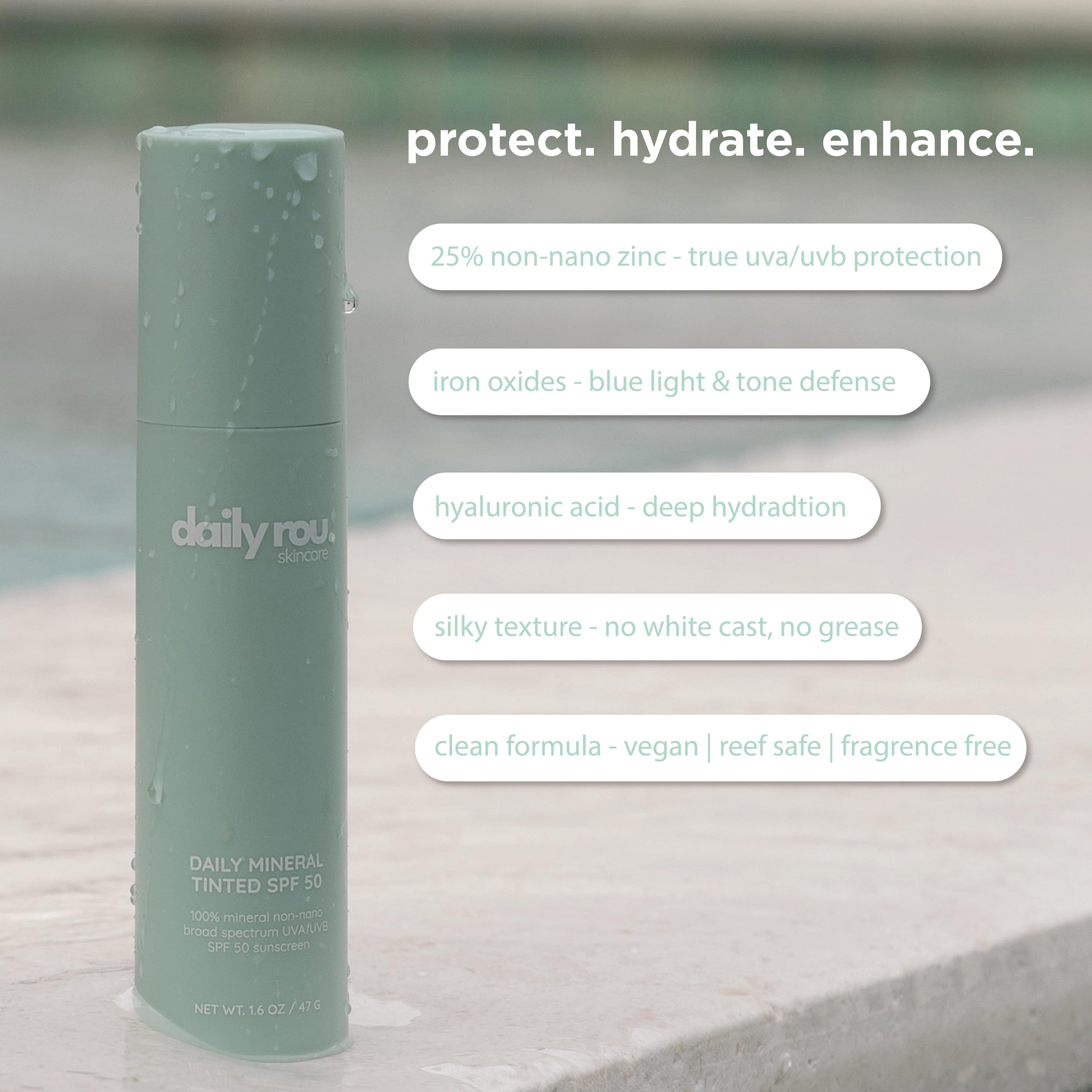 Vegan, cruelty-free DailyRou sunscreen signaled on packaging for clean care.