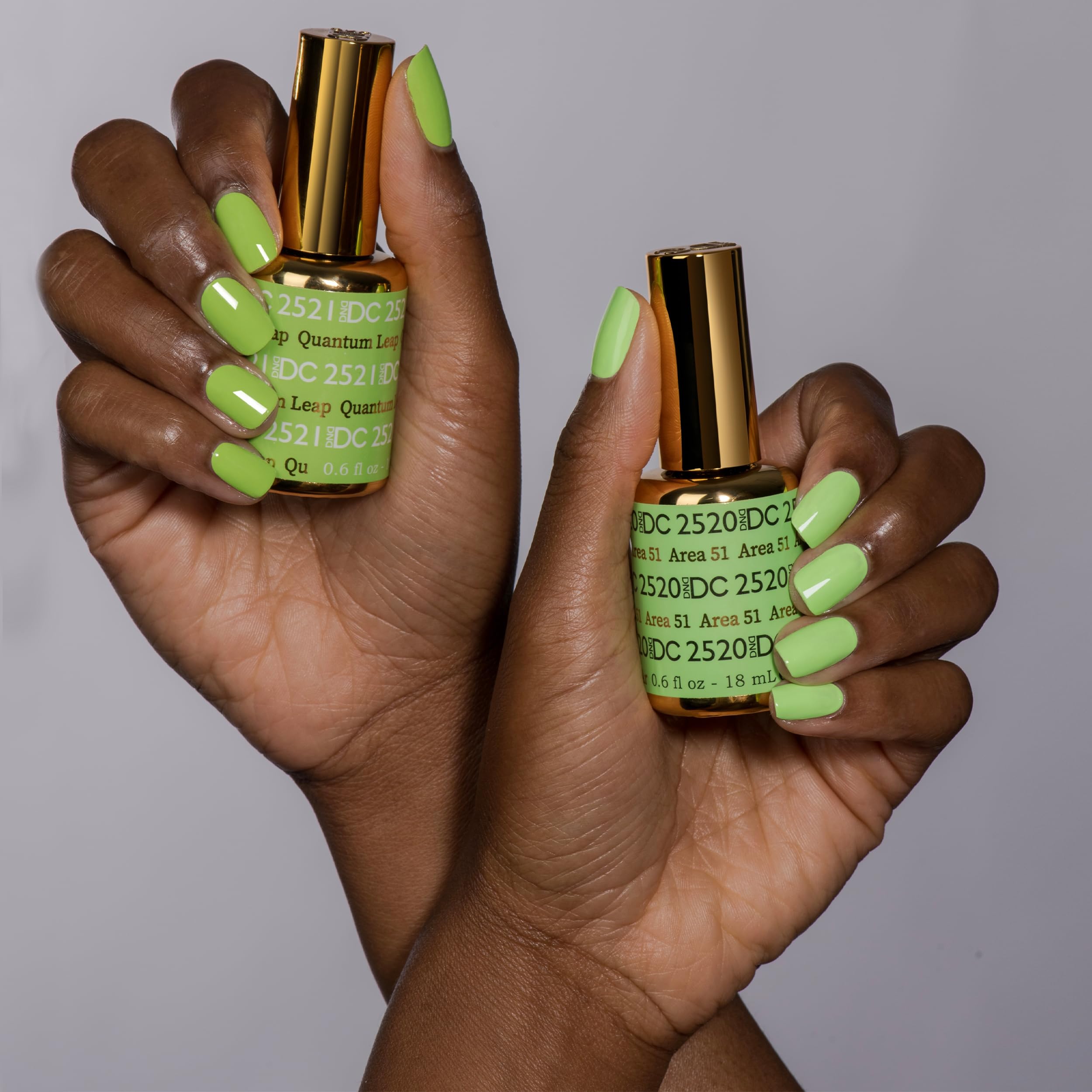 DAISY DND Area 51 gel polish swatches showing the light-green shade