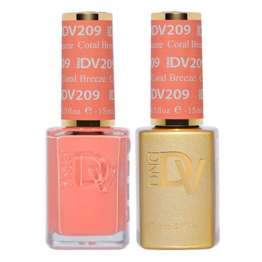 Daisy DND Coral Breeze gel polish bottle shows vibrant color and long-lasting shine.
