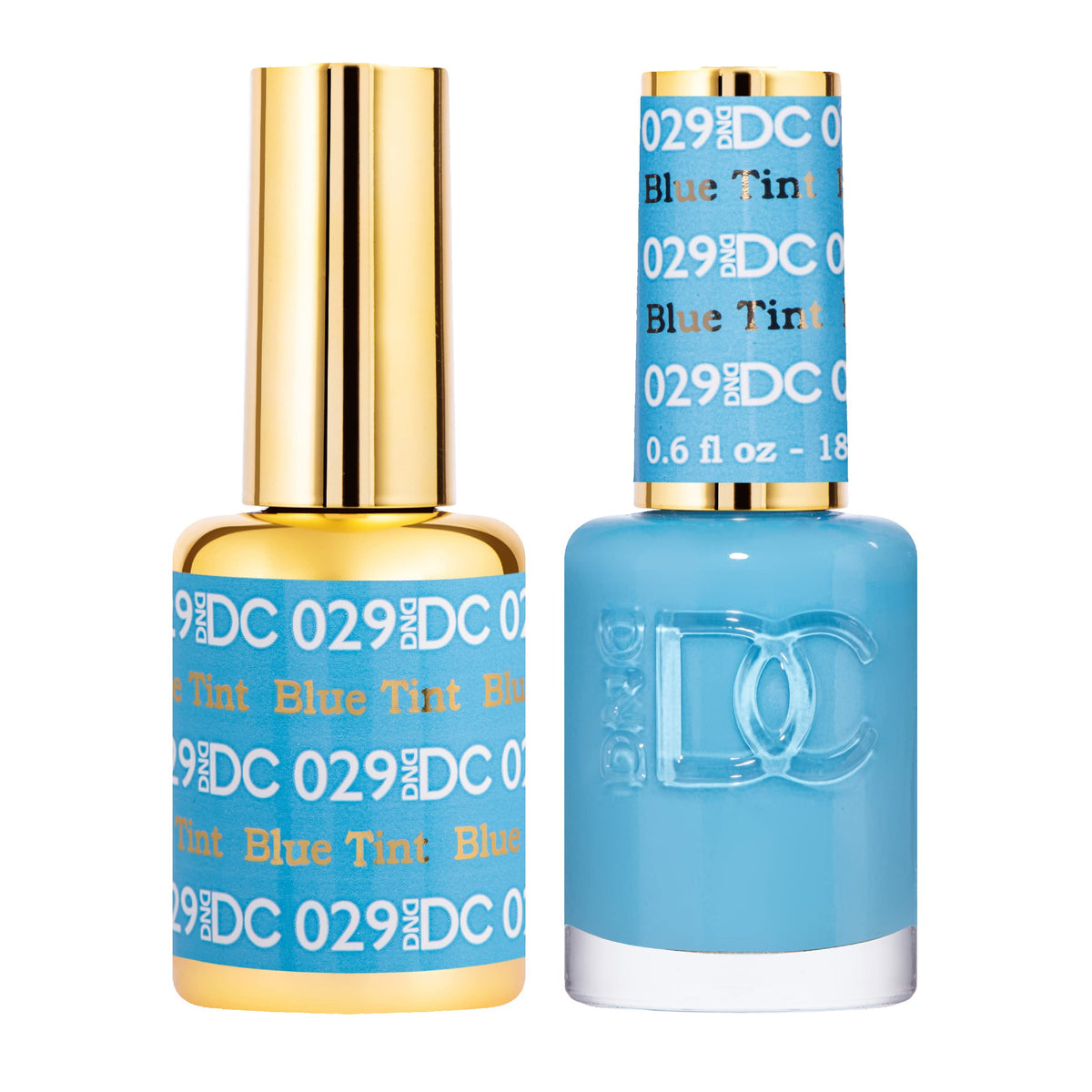 DAISY DND DC Gel Polish Blue Collection 029 swatch shows vibrant blue tint for striking nails.