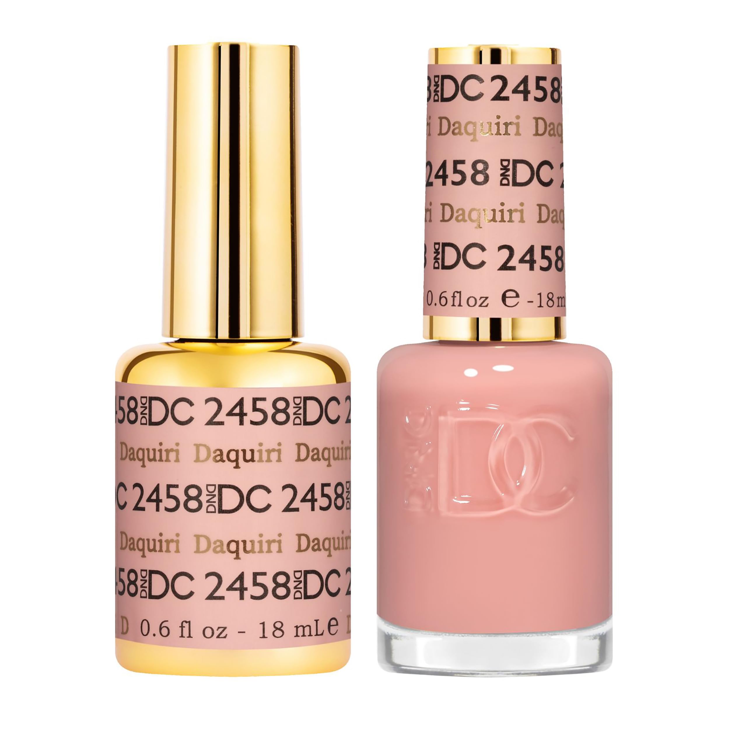 Daisy DND DC Gel Polish Daiquiri 2458 bottle displays a sheer warm peach shade.