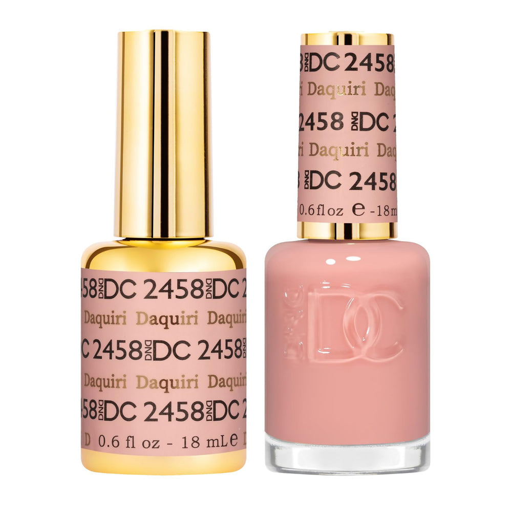 Daisy DND DC Gel Polish Daiquiri 2458 bottle displays a sheer warm peach shade.