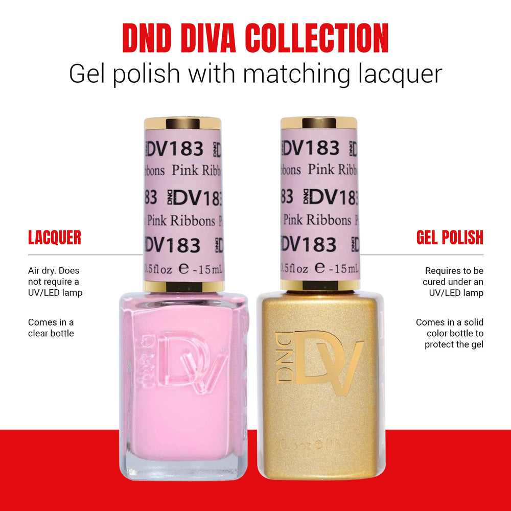 DAISY DND Diva Lacquer 183 Pink Ribbons tube shown for quick nail art touchups.