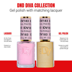 DAISY DND Diva Lacquer 183 Pink Ribbons tube shown for quick nail art touchups.