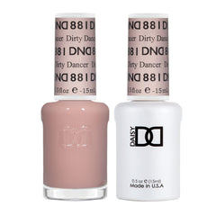 DAISY DND Dirty Dancer 881 gel polish in sunset peachy sheer for warm tones.