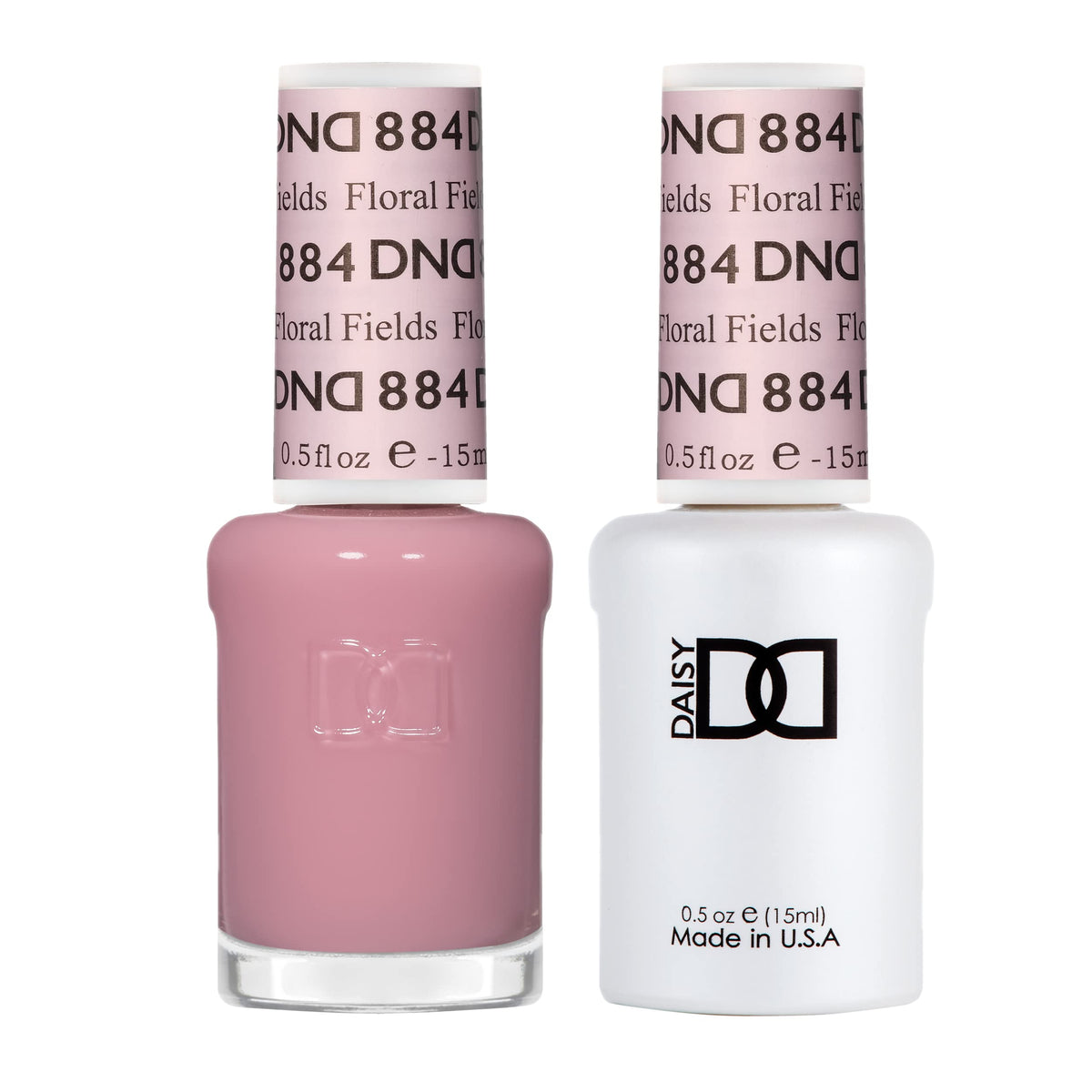 DAISY DND Floral Fields 884 gel bottle with sheer pinkish coral glaze for long-lasting shine.