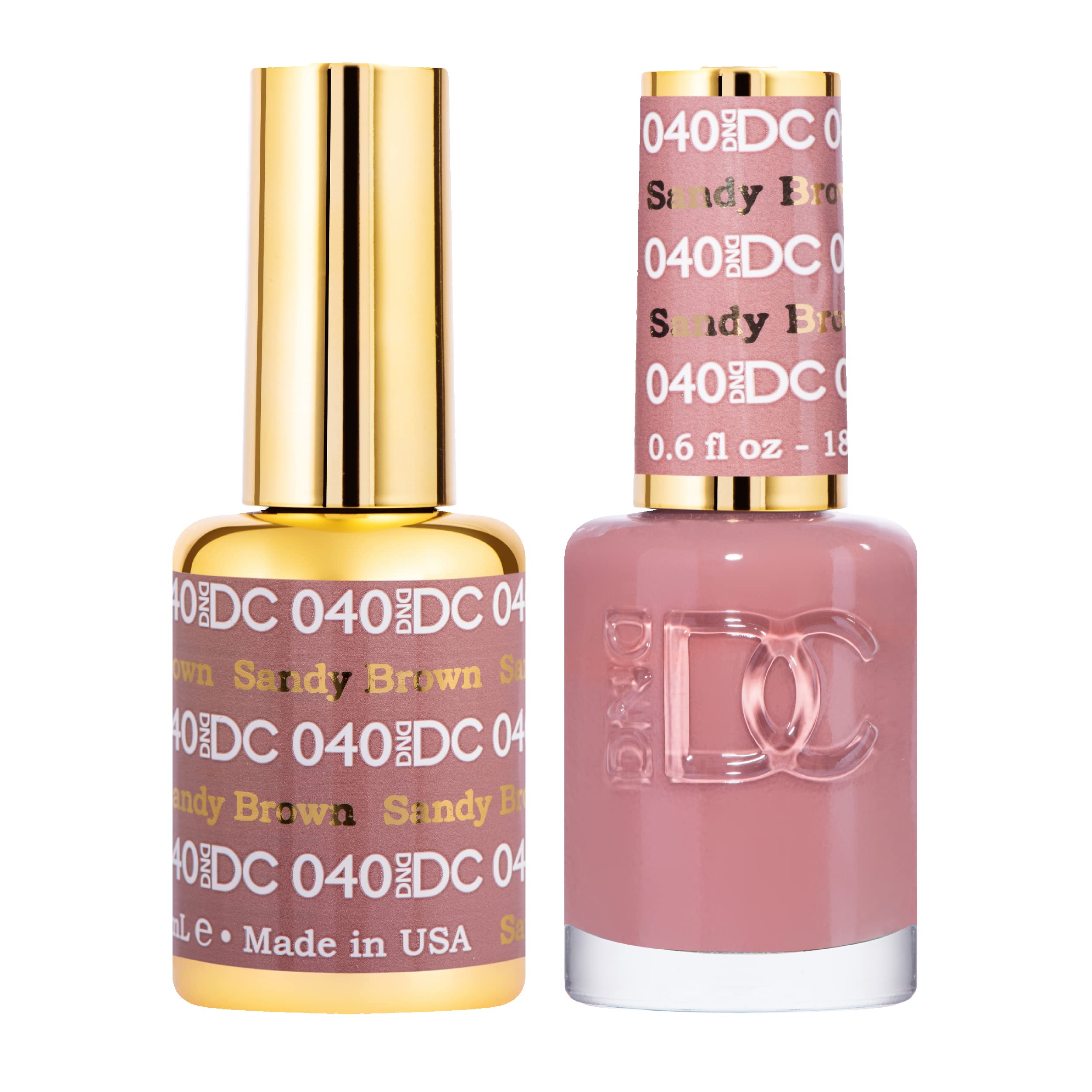 DAISY DND gel polish Sandy Brown 040 bottle for rich, chip-resistant color.