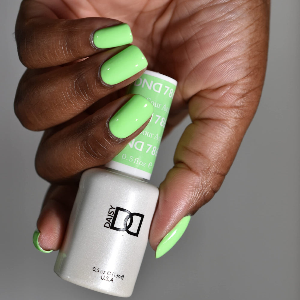 Daisy DND Sour Apple brush applies smoothly for even color on nails.