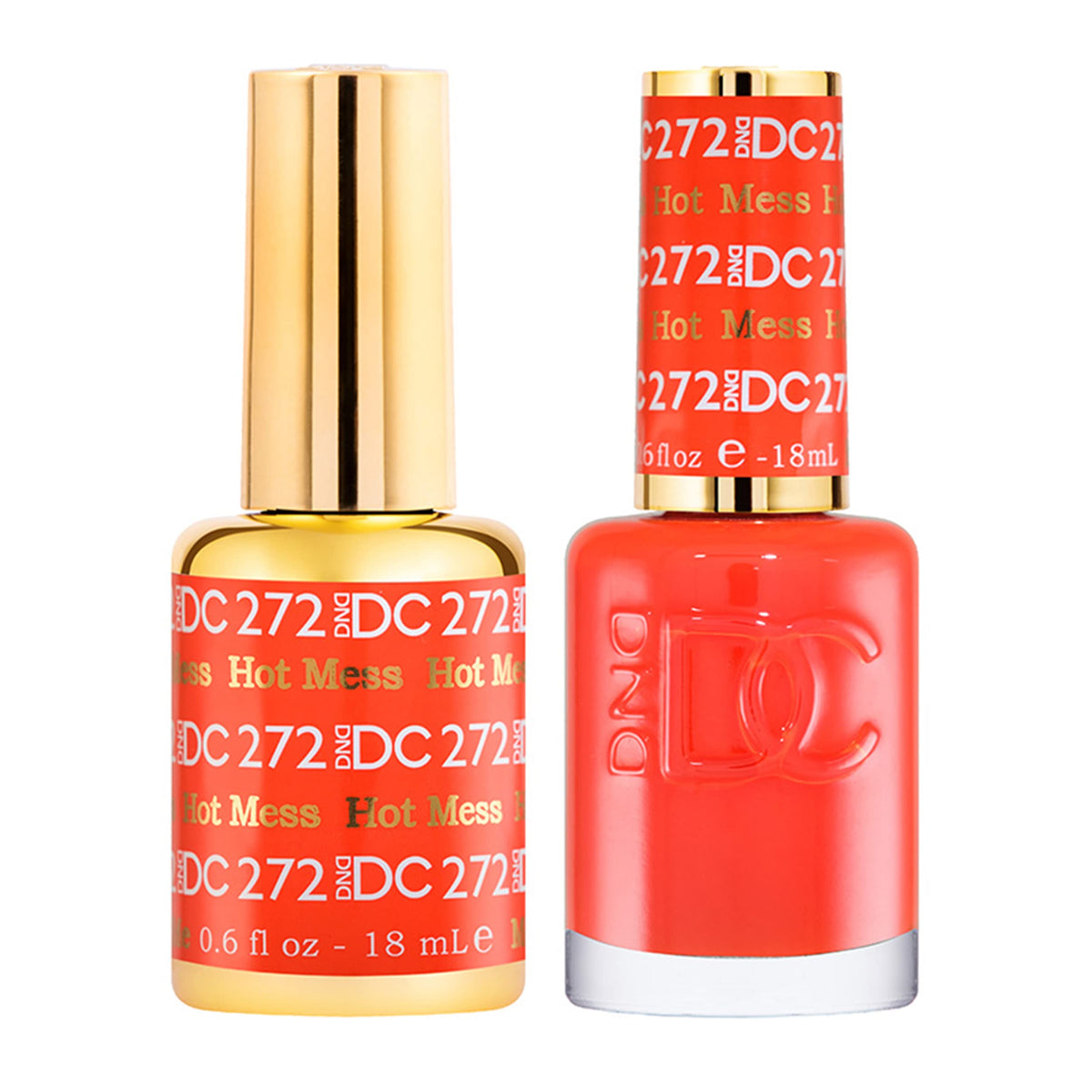 Daisy DND Hot Mess gel polish bottle with vibrant orange color