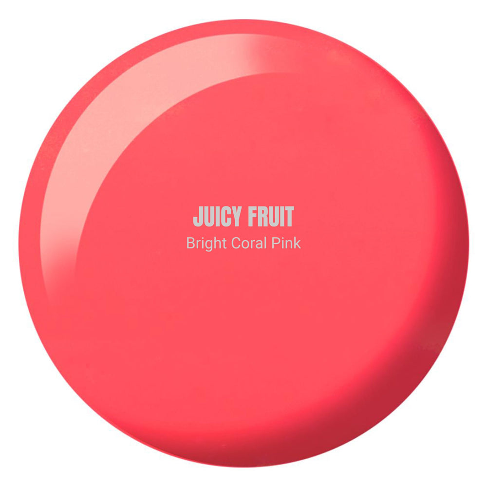 DAISY DND Juicy Fruit gel polish swatches display creamy coral-orange shade.