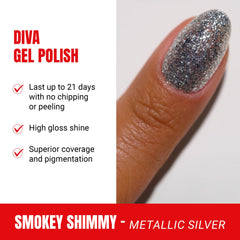 Daisy DND Lacquer Smokey Shimmy swatch highlights quick-dry metallic finish for nails.