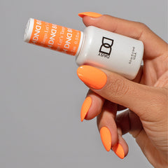Daisy DND Let's Tango lacquer bottle close-up highlights chip-free finish and shine.