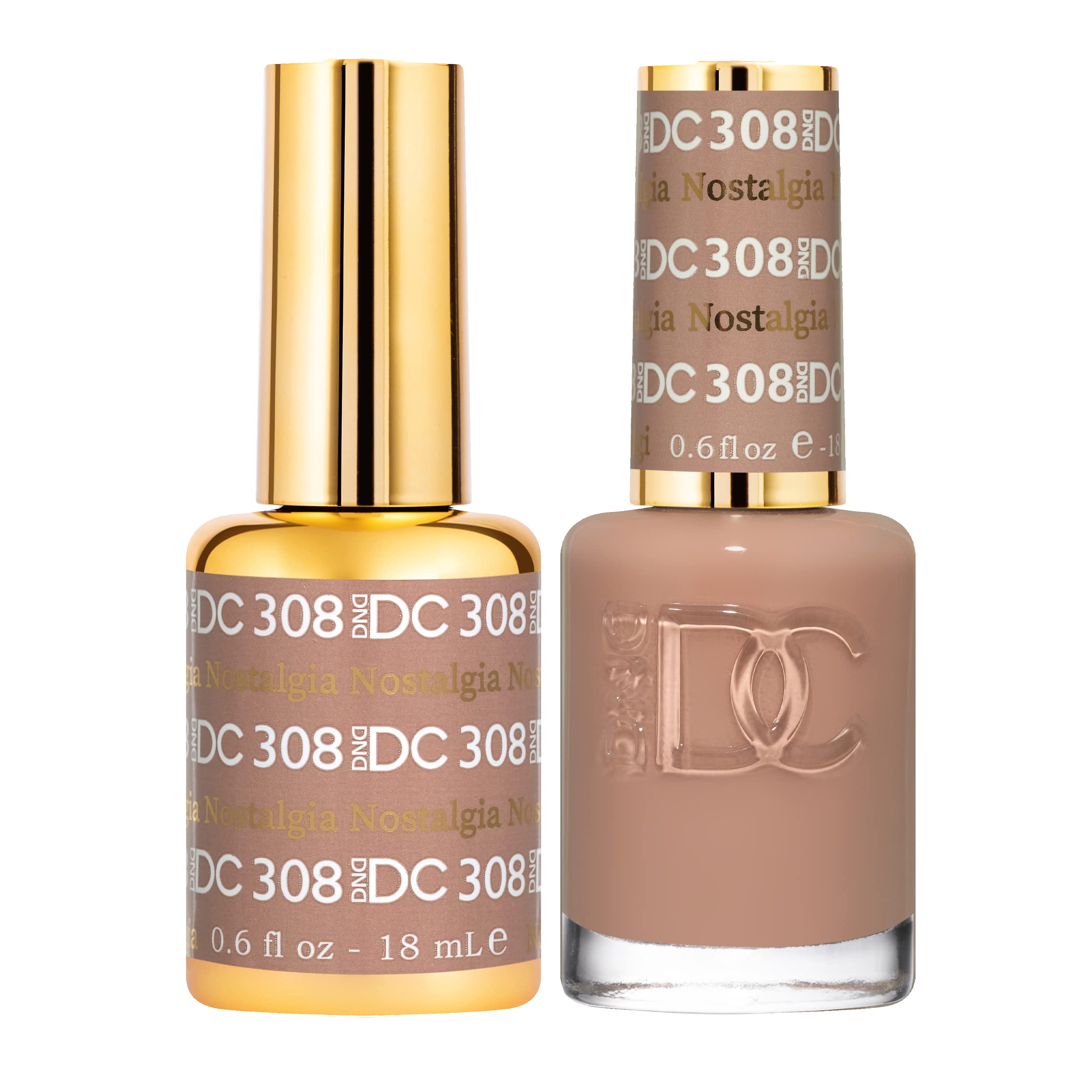 Daisy DND Nostalgia 308 gel polish bottle for a long-lasting nude manicure.