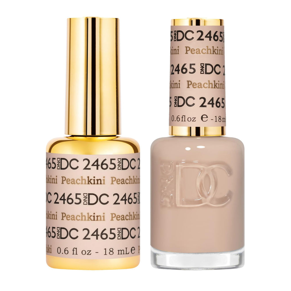 DAISY DND Peachkini gel polish bottle shows a sheer peach finish for nails