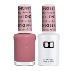DAISY DND Rebel Rose gel polish bottle shows a vibrant coral red sheer shade for chic nails.