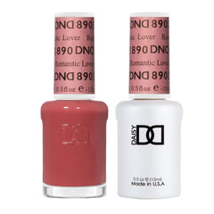 DAISY DND Romantic Lover 890 gel polish bottle offers sheer coral red color for long-lasting nails.