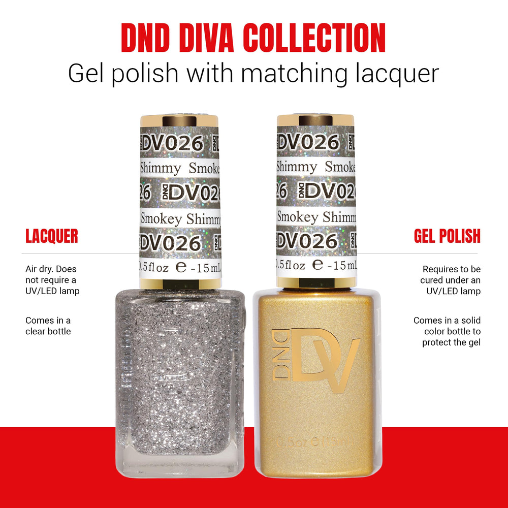 Daisy DND Gel Diva Smokey Shimmy on nails demonstrates chip-free, long-lasting color.