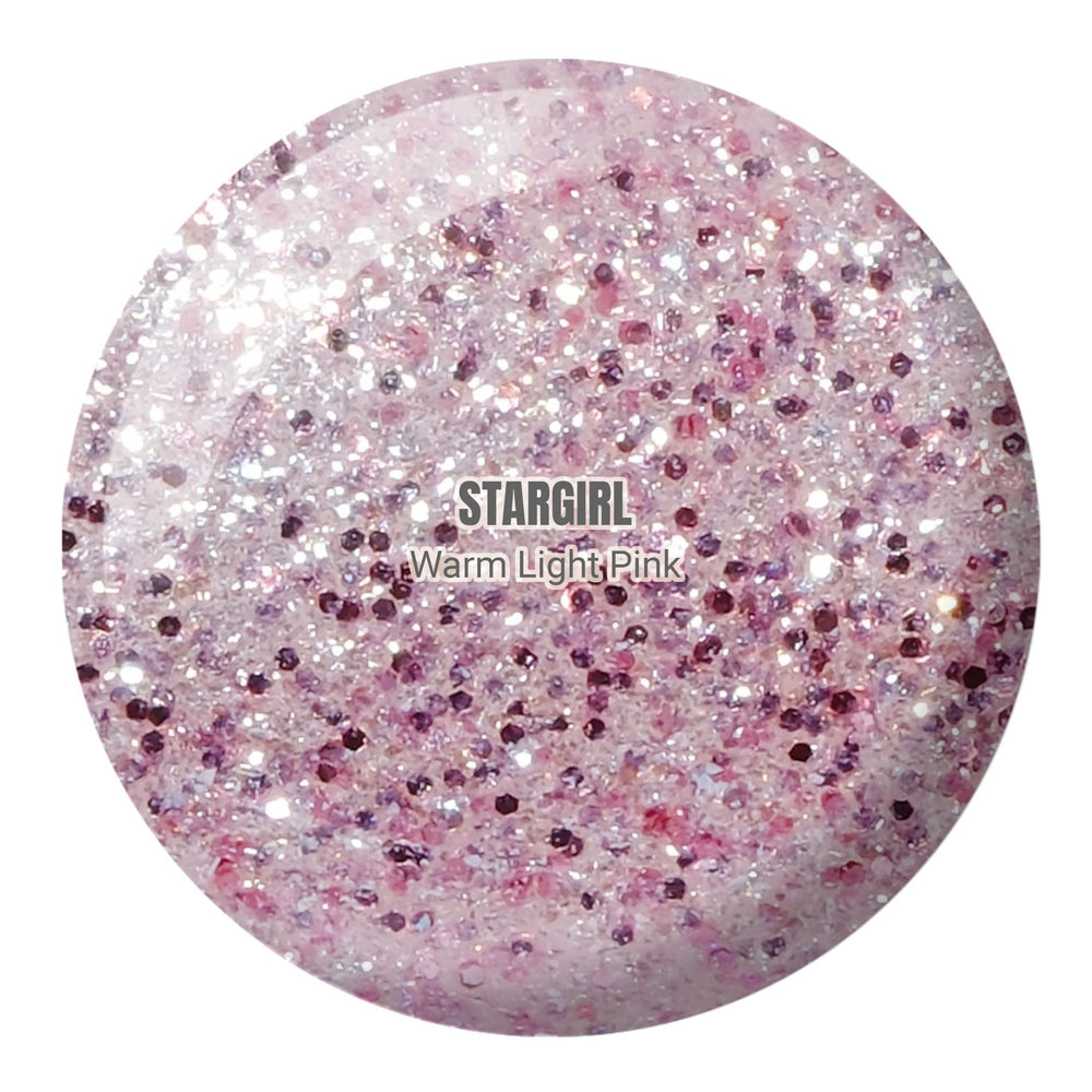 Daisy DND Stargirl gel glitter detail close-up highlights sparkle.