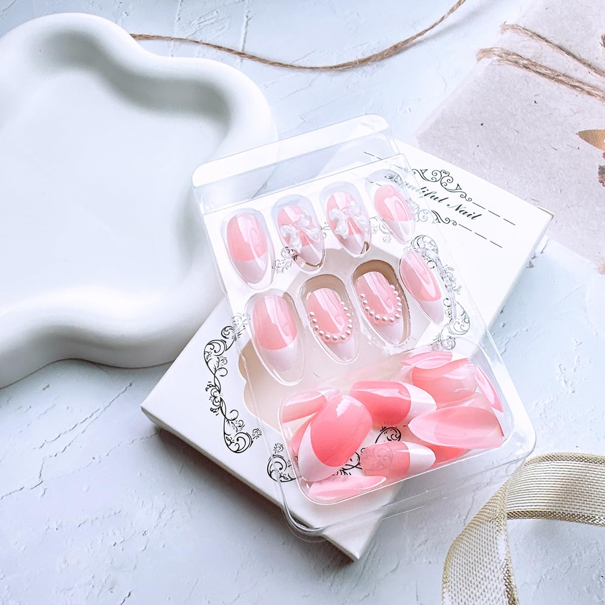 Short almond DAJIJIYOU nails with white French tip for daily wear
