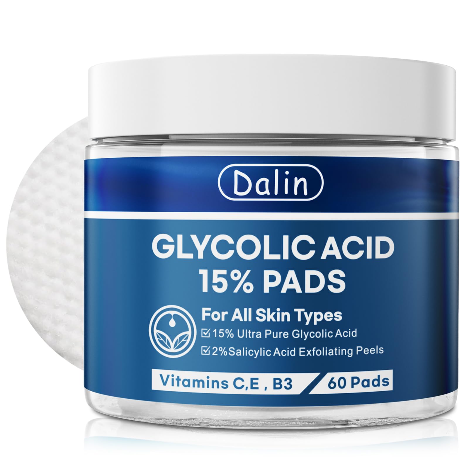 Dalin Glycolic Acid Pads bottle pour for at-home exfoliation and radiant skin.