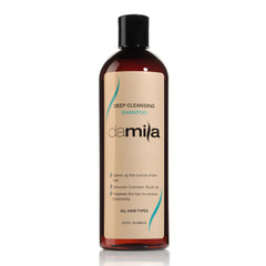 Damila Deep Cleansing Shampoo bottle front shows purifying formula removing buildup