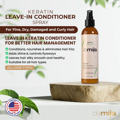 Damila Keratin Leave-In Conditioner Spray applied to wet hair for easy detangling.