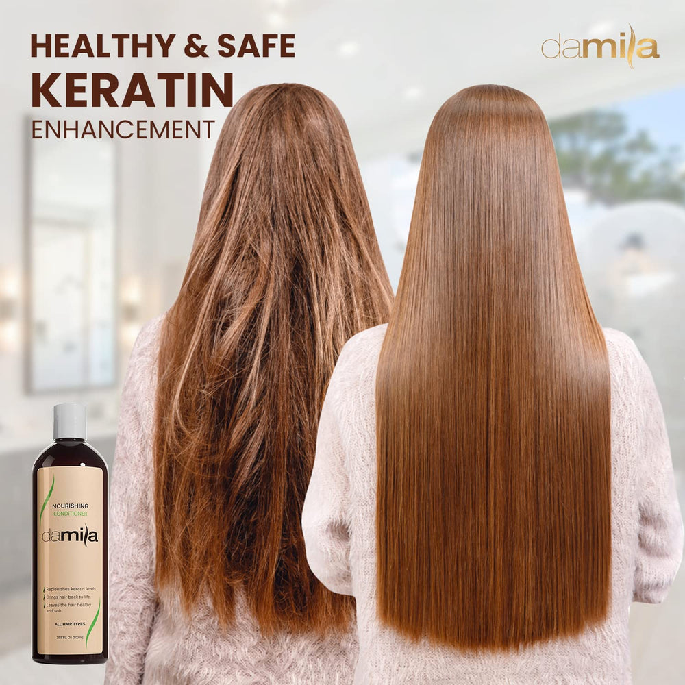 Damila packaging close-up emphasizes keratin and aloe ingredients