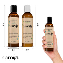 Damila sulfate-free conditioner bottle highlighting smoothness and hydration.