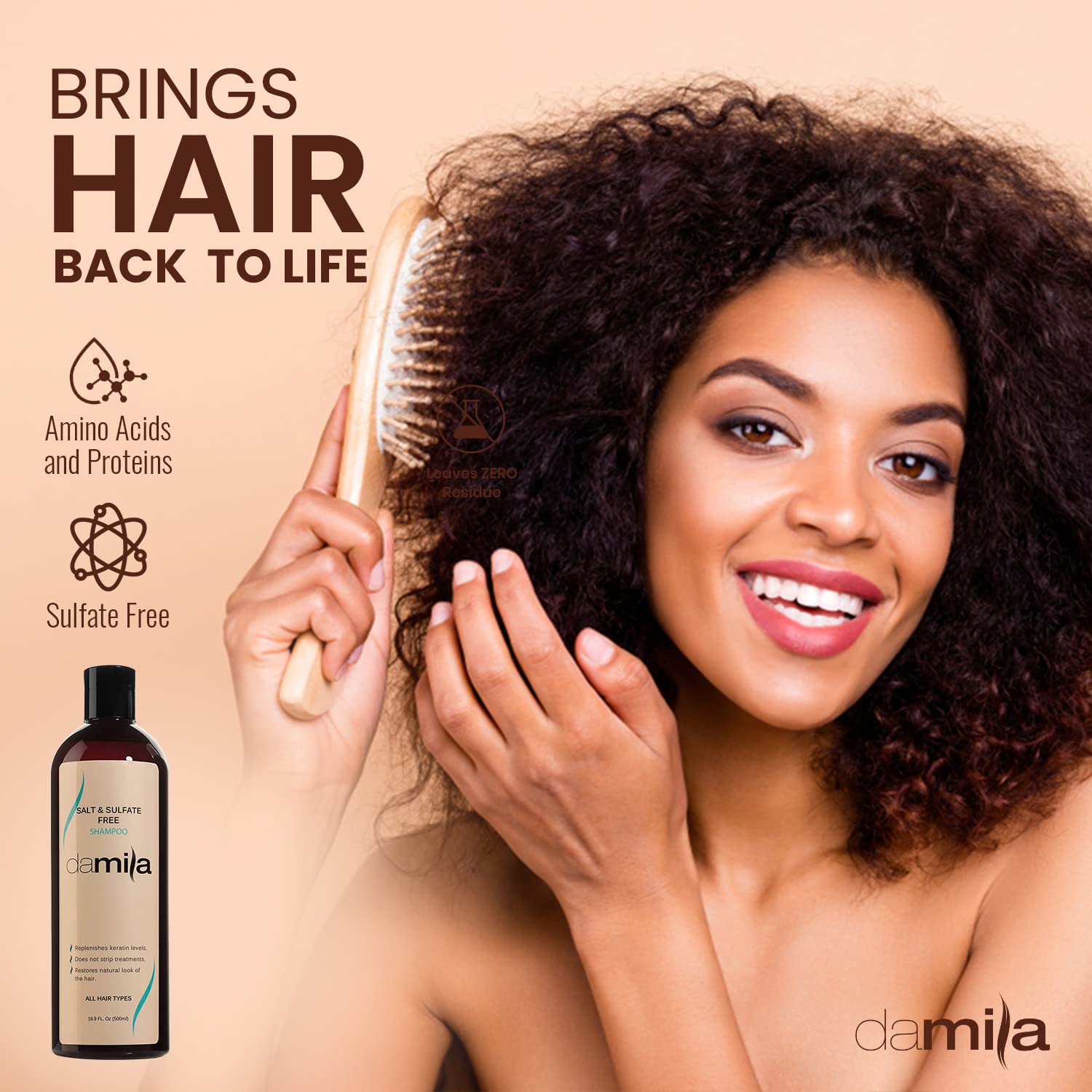 Damila shampoo damaged hair shot suggests improved manageability after use.