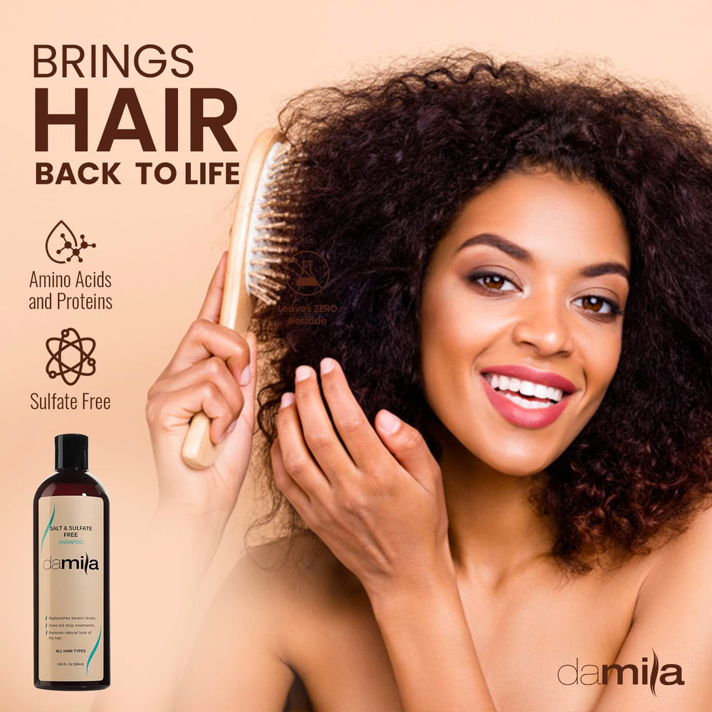 Damila shampoo damaged hair shot suggests improved manageability after use.