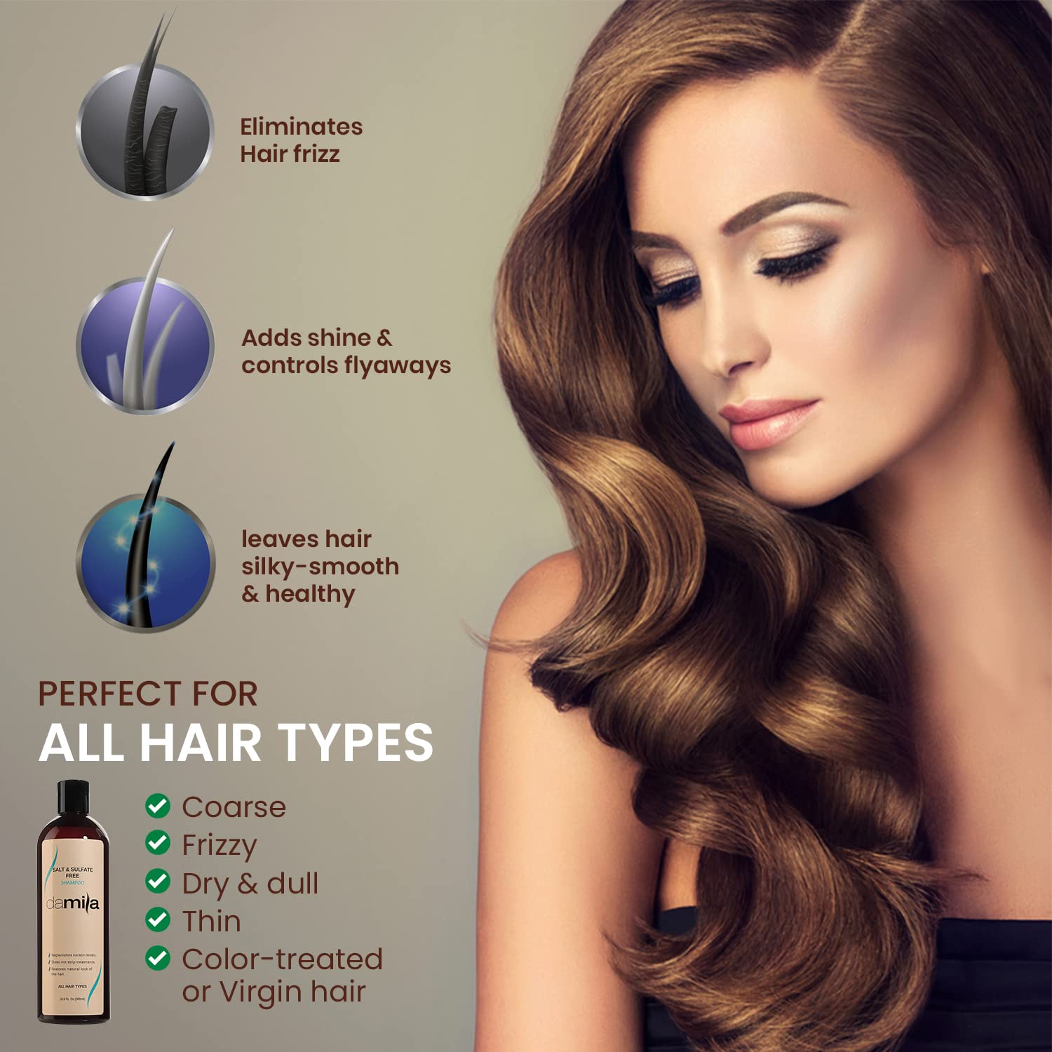Damila shampoo lather closeup reveals creamy foam for smooth, manageable strands.