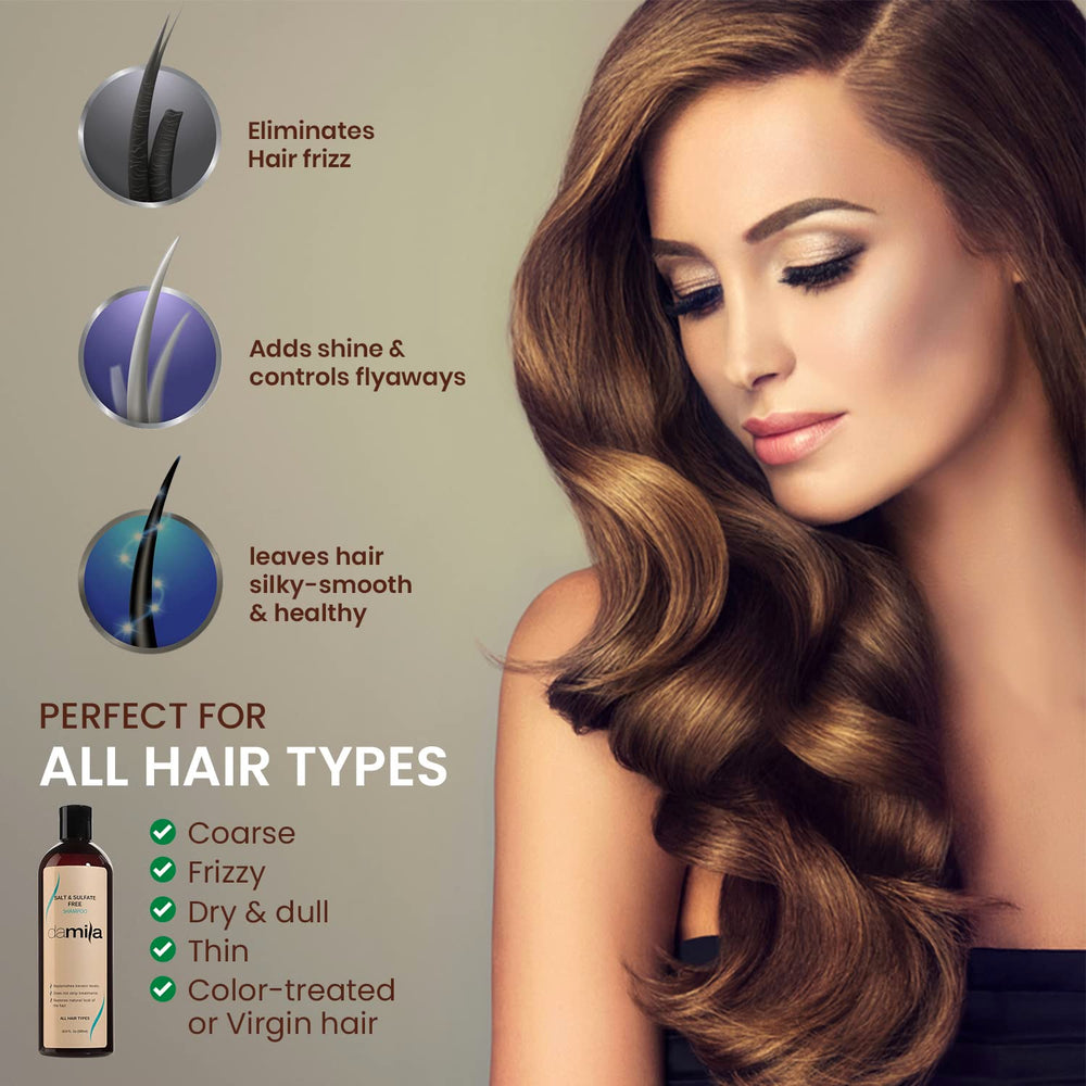 Damila shampoo lather closeup reveals creamy foam for smooth, manageable strands.