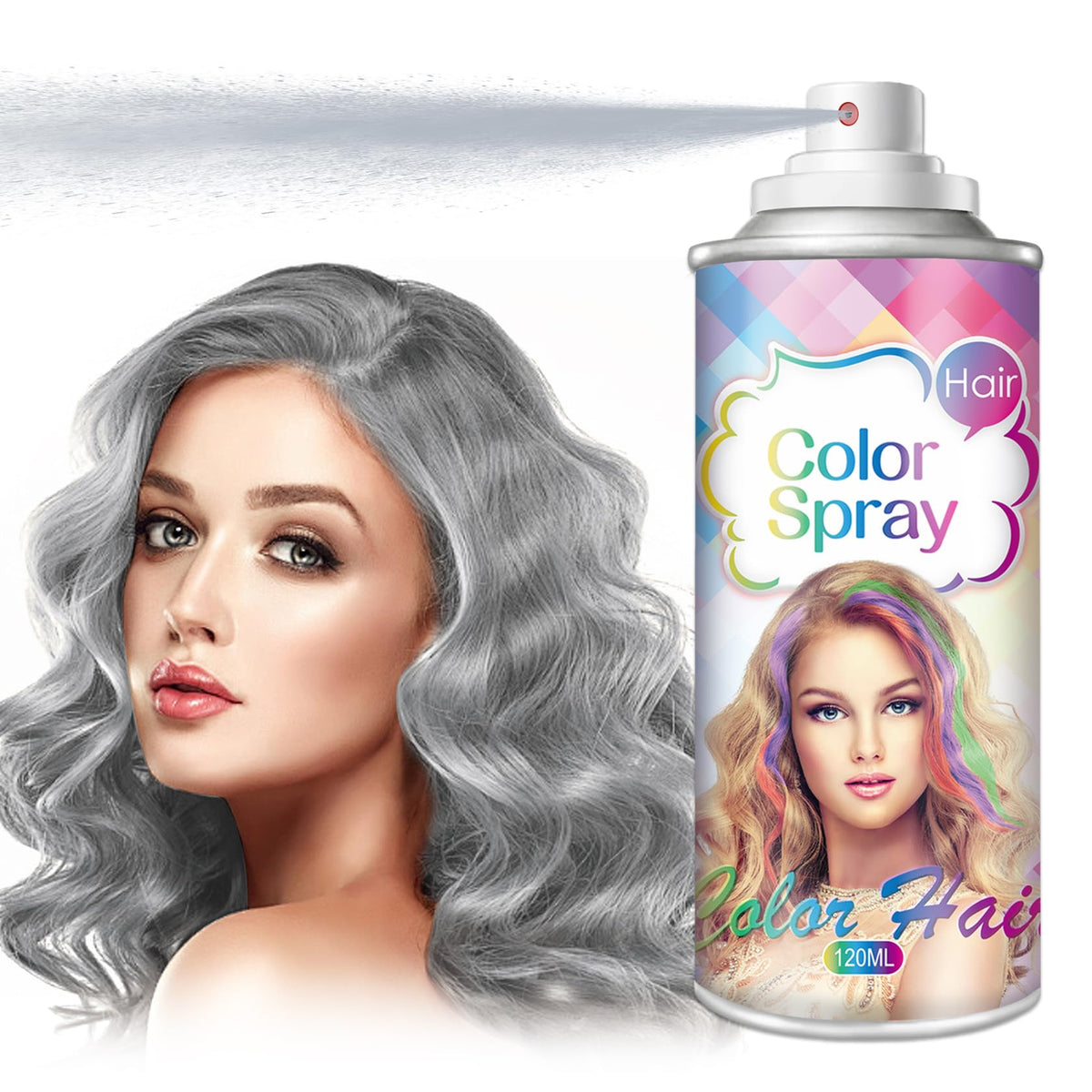 DAMUSI gray hair spray packaging shown for easy, portable touch-ups.