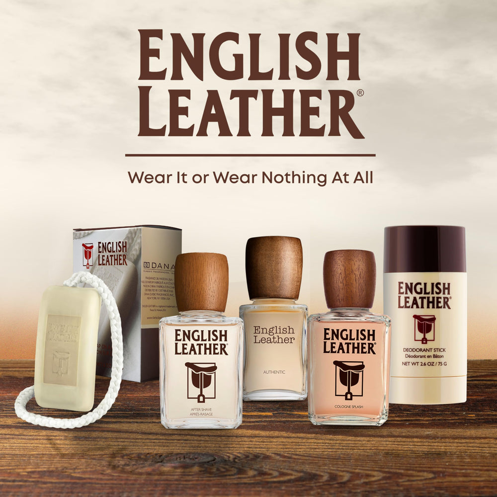 Dana English Leather deodorant box packaging conveys masculine elegance.