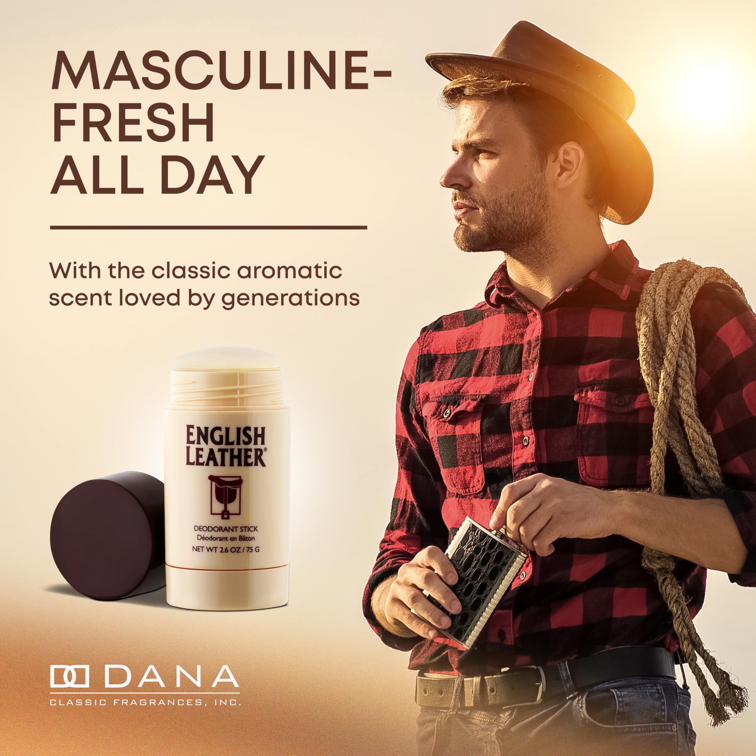 Dana English Leather deodorant scent profile with citrus and sandalwood.