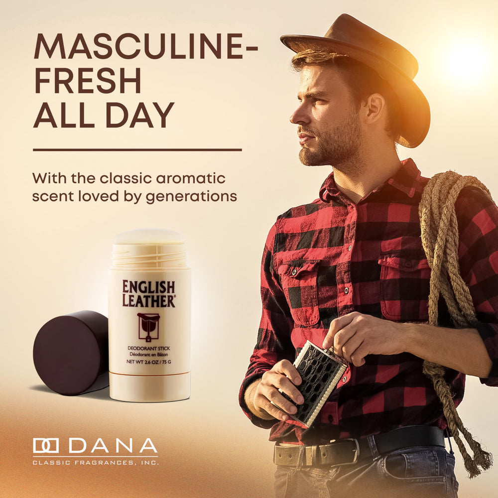 Dana English Leather deodorant scent profile with citrus and sandalwood.