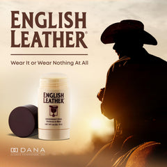 Dana English Leather deodorant stick being applied for daily freshness.