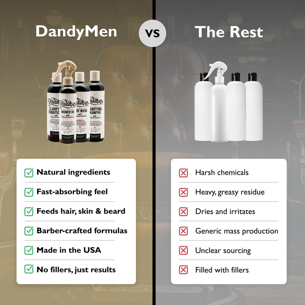 DandyMen conditioner nourishes hair for smoother, more manageable strands.