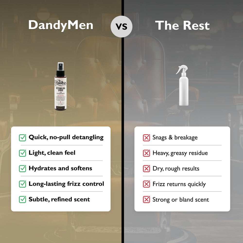 DandyMen Detangling Spray being applied to hair for detangling.