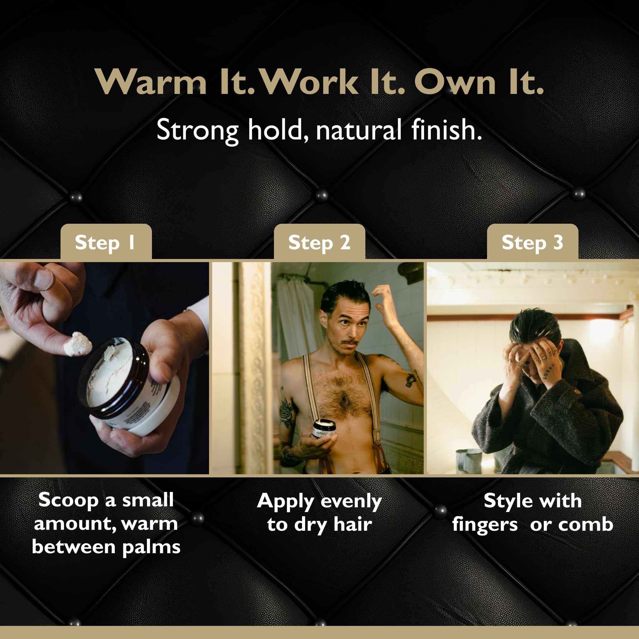 DandyMen Grooming Clay kaolin-beeswax ingredients highlighted for natural conditioning.