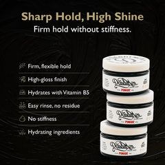 DandyMen Pomade delivers a high shine finish for premium styling.