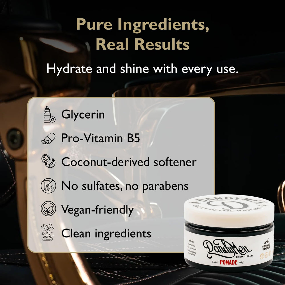 DandyMen Pomade water-based washout rinses clean with no residue.