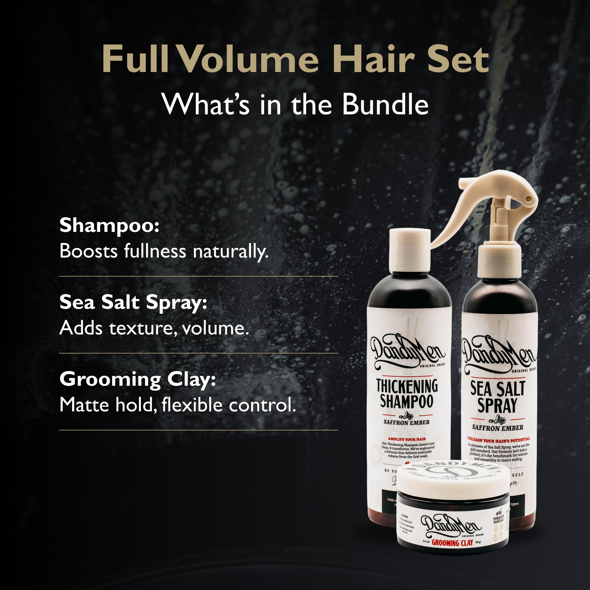 DandyMen sea salt spray can demonstrating textured, non-sticky finish for bounce.