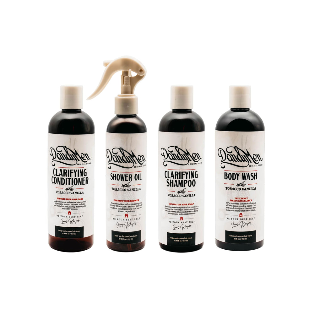 DandyMen shower set with all four items for a complete daily grooming routine.