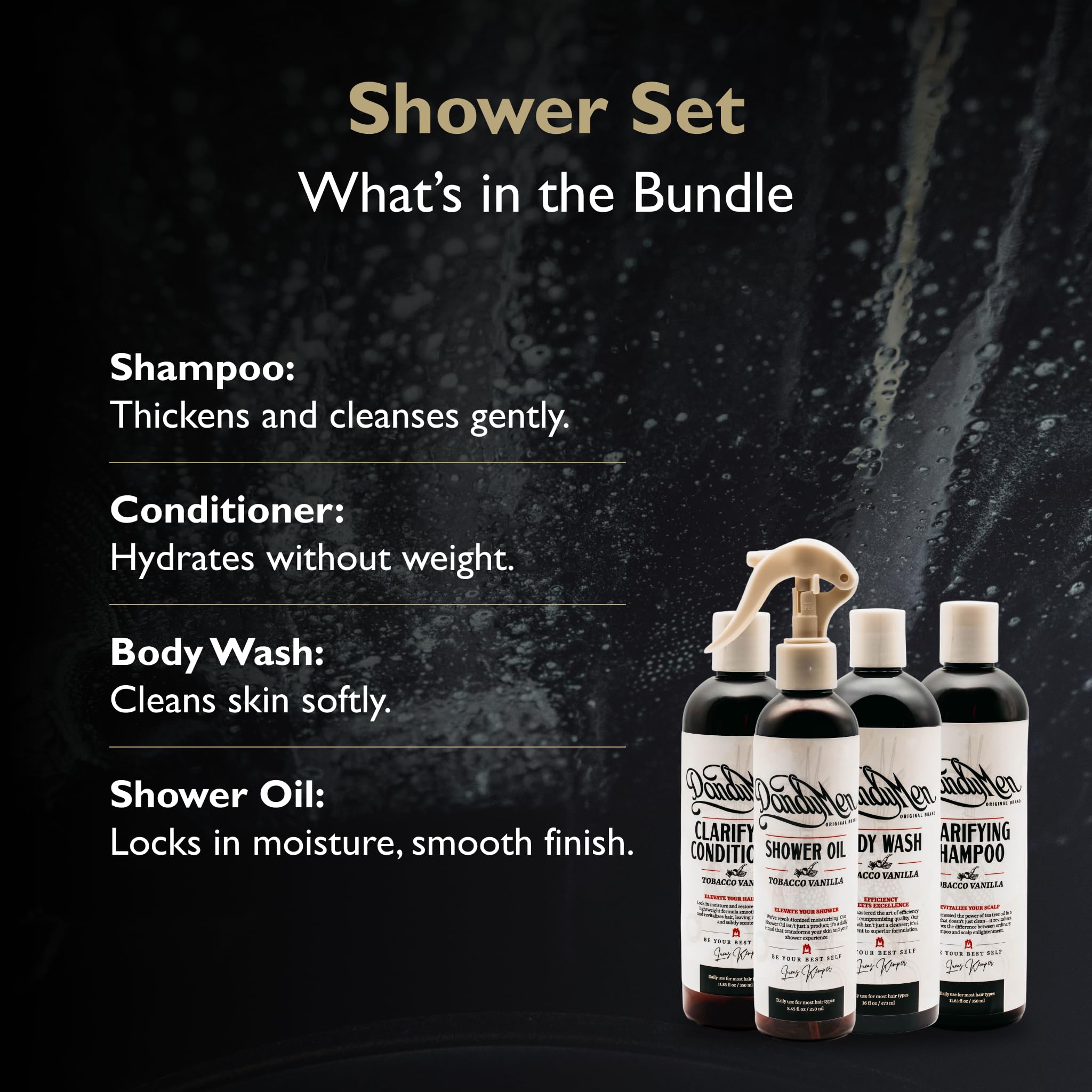 DandyMen thickening shampoo promotes stronger-feeling hair with added volume.