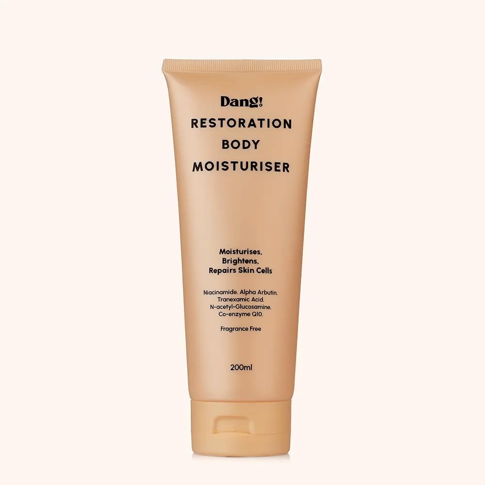 Dang! Ageless Restoration Body Moisturizer bottle delivering silky hydration and daily barrier support.