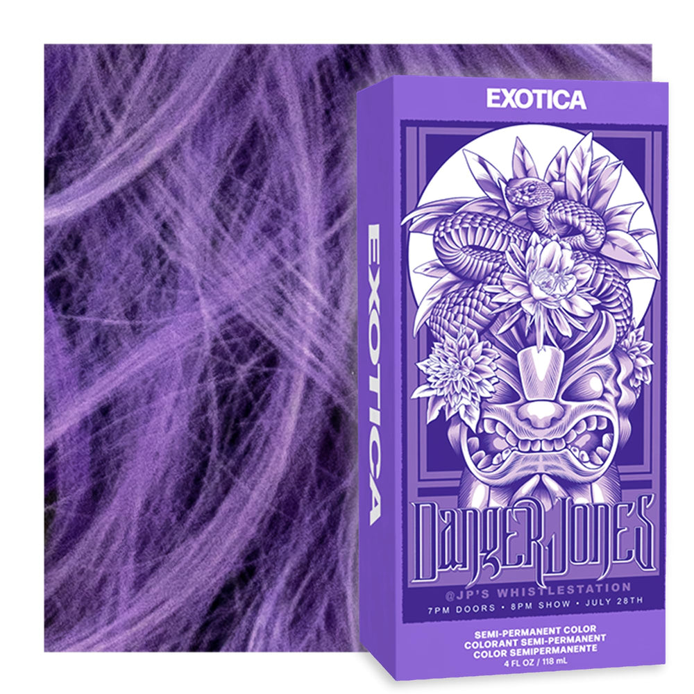 Danger Jones Exotica Light Purple bottle with vibrant color result
