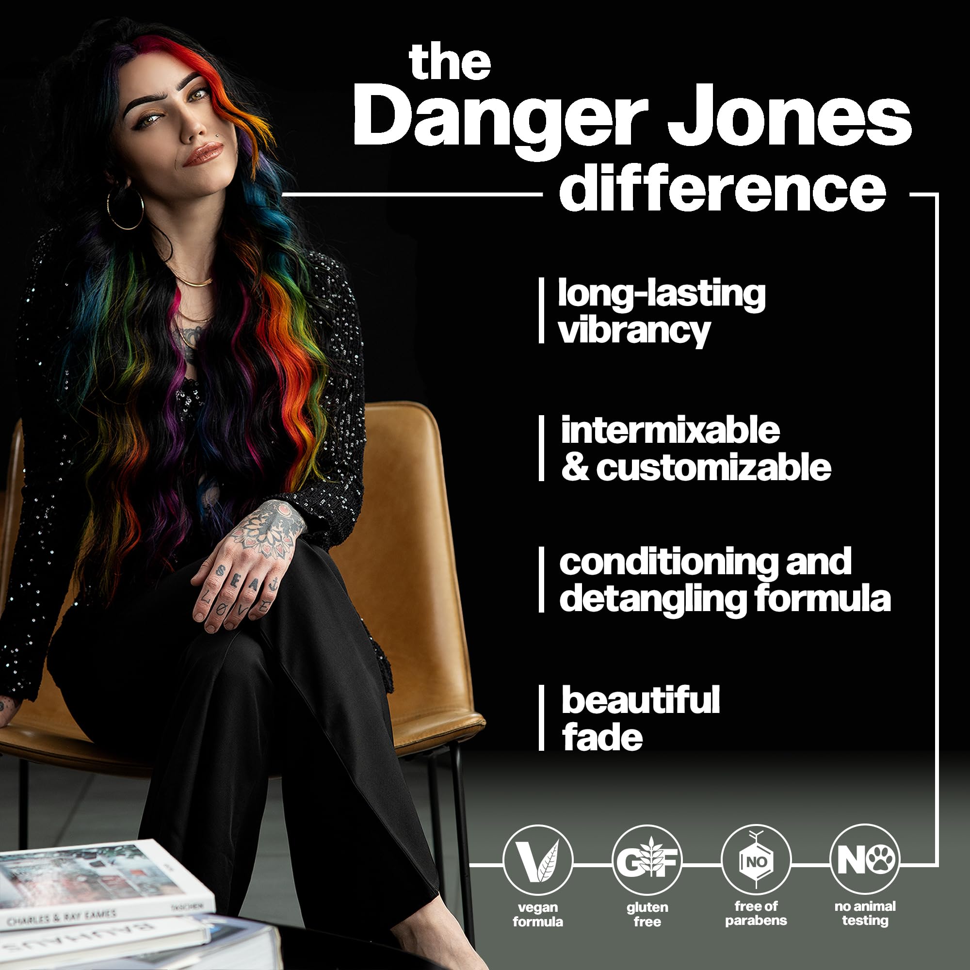 Danger Jones Hysteria Berry safe formula visuals with vegan seal.